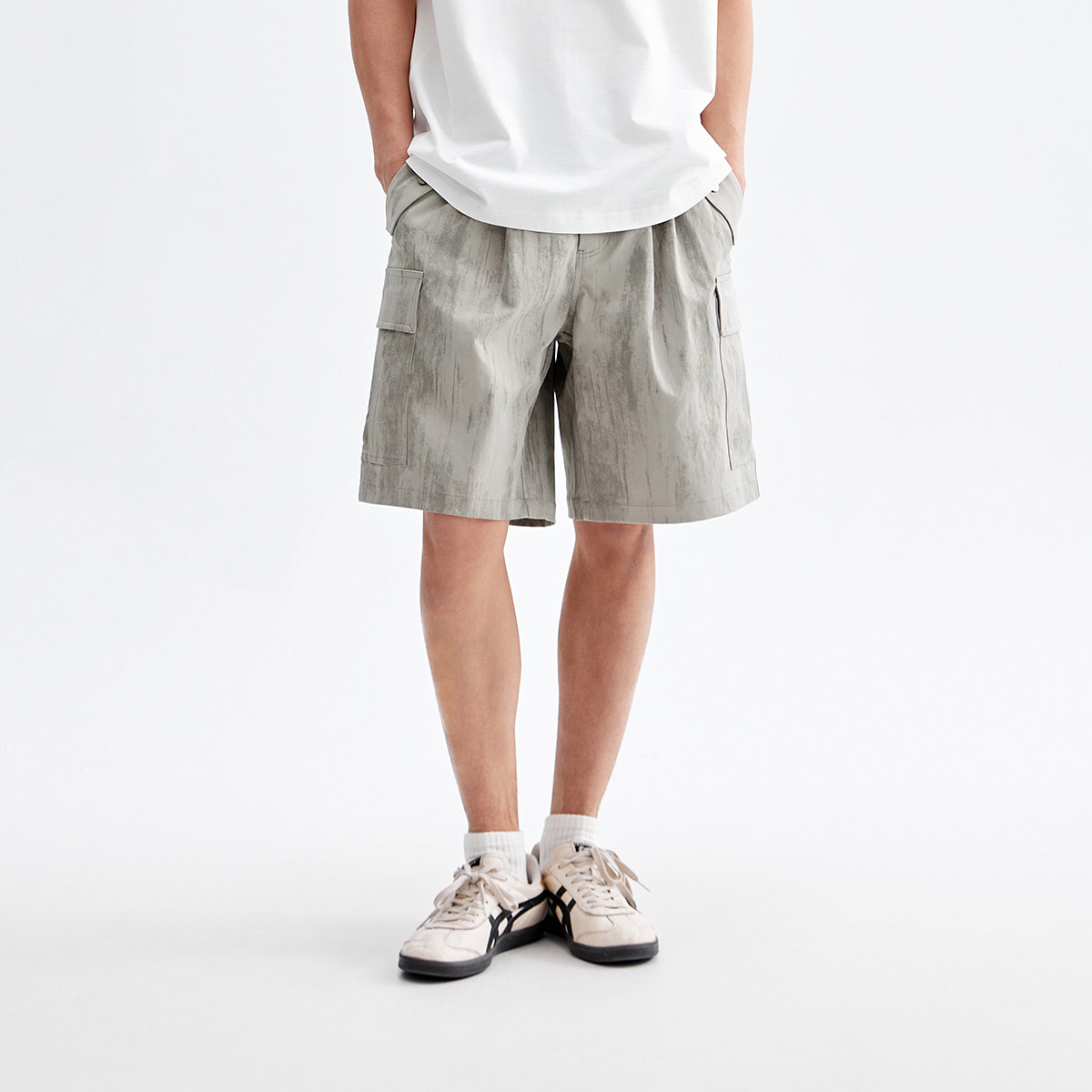 CHINISM赤尘 灰色仿水洗休闲短裤男夏季新款复古工装裤男士五分裤