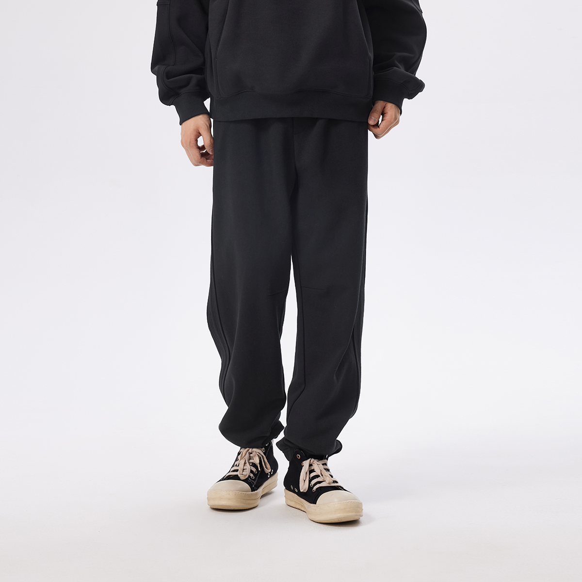 CHINISM赤尘黑色束脚卫裤男