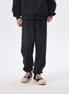 CHINISM丨445G重磅黑色束脚卫裤男冬季高克重休闲裤男士加厚裤子