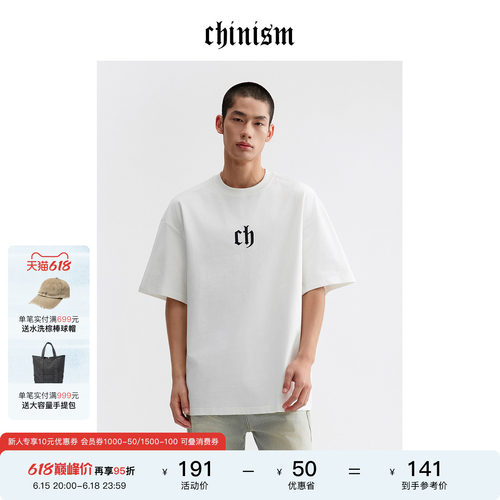 CHINISMCH刺绣美式短袖T恤男