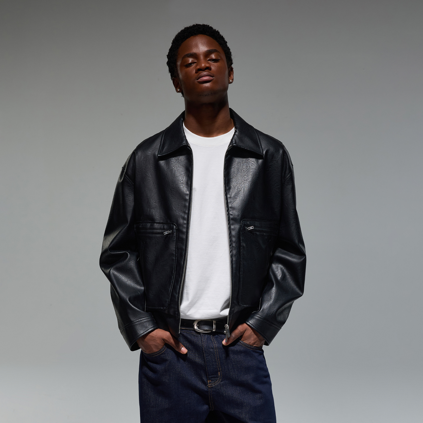 CHINISM赤尘印花pu皮夹克外套男