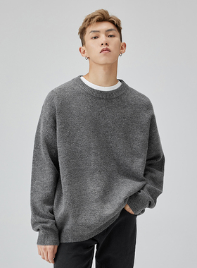 CHINISM CH纯色简约基础款圆领毛衣男秋季美式潮牌宽松休闲针织衫