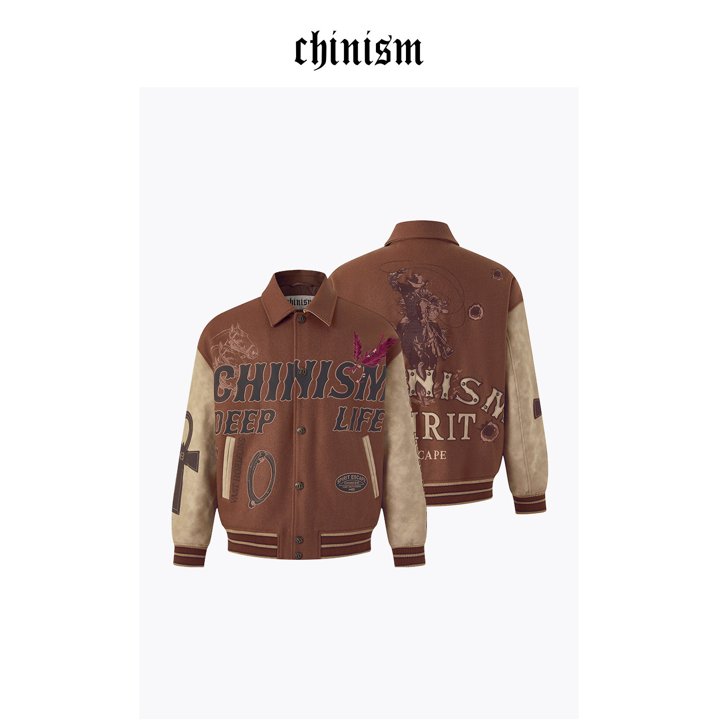 CHINISM丨重工刺绣棒球宽松夹克男冬季加厚夹棉外套/CXHB36B3060