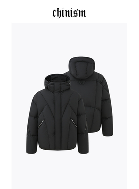 CHINISM丨黑色三防连帽鸭绒羽绒服男冬季轻薄保暖加厚防寒外套