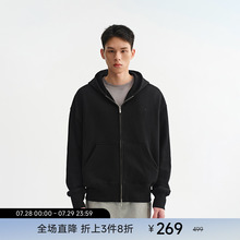 CHINISM赤尘 黑色重磅刺绣连帽开衫卫衣男秋季美式短款拉链外套