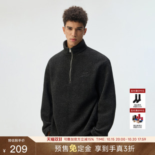 CHINISM「羊羔毛轻盈锁温」半拉链立领刺绣卫衣男士秋冬休闲上衣