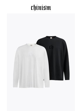 CHINISM丨纯色印花长袖T恤男秋季新款亲肤宽松打底衫/CESA34I5027