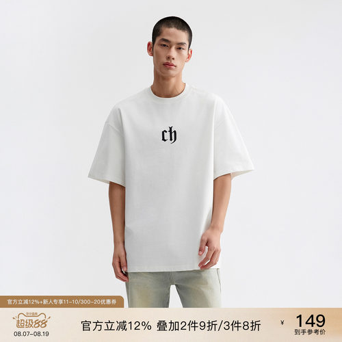 CHINISMCH刺绣美式短袖T恤男