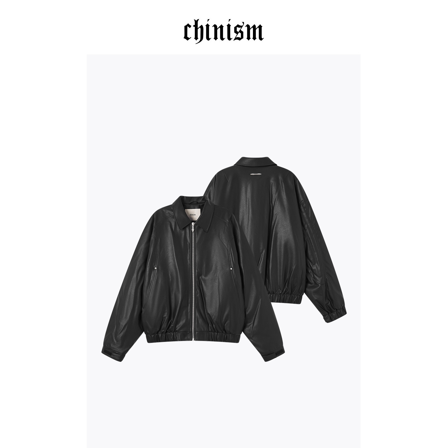 CHINISM赤尘PU皮翻领夹克男