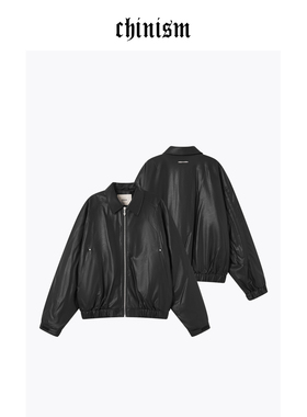 CHINISM丨黑色环保皮夹克棉服男冬季美式夹棉加厚男士皮衣外套