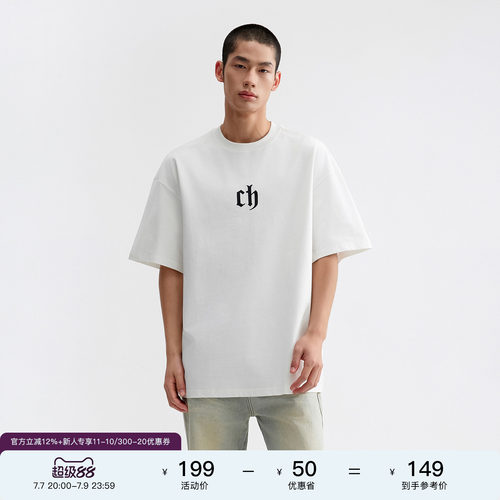 CHINISMCH刺绣美式短袖T恤男