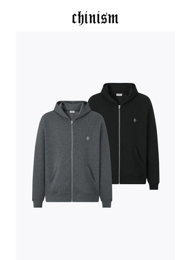 CHINISM丨针织空气层宽松落肩连帽开衫卫衣男秋季休闲拉链外套