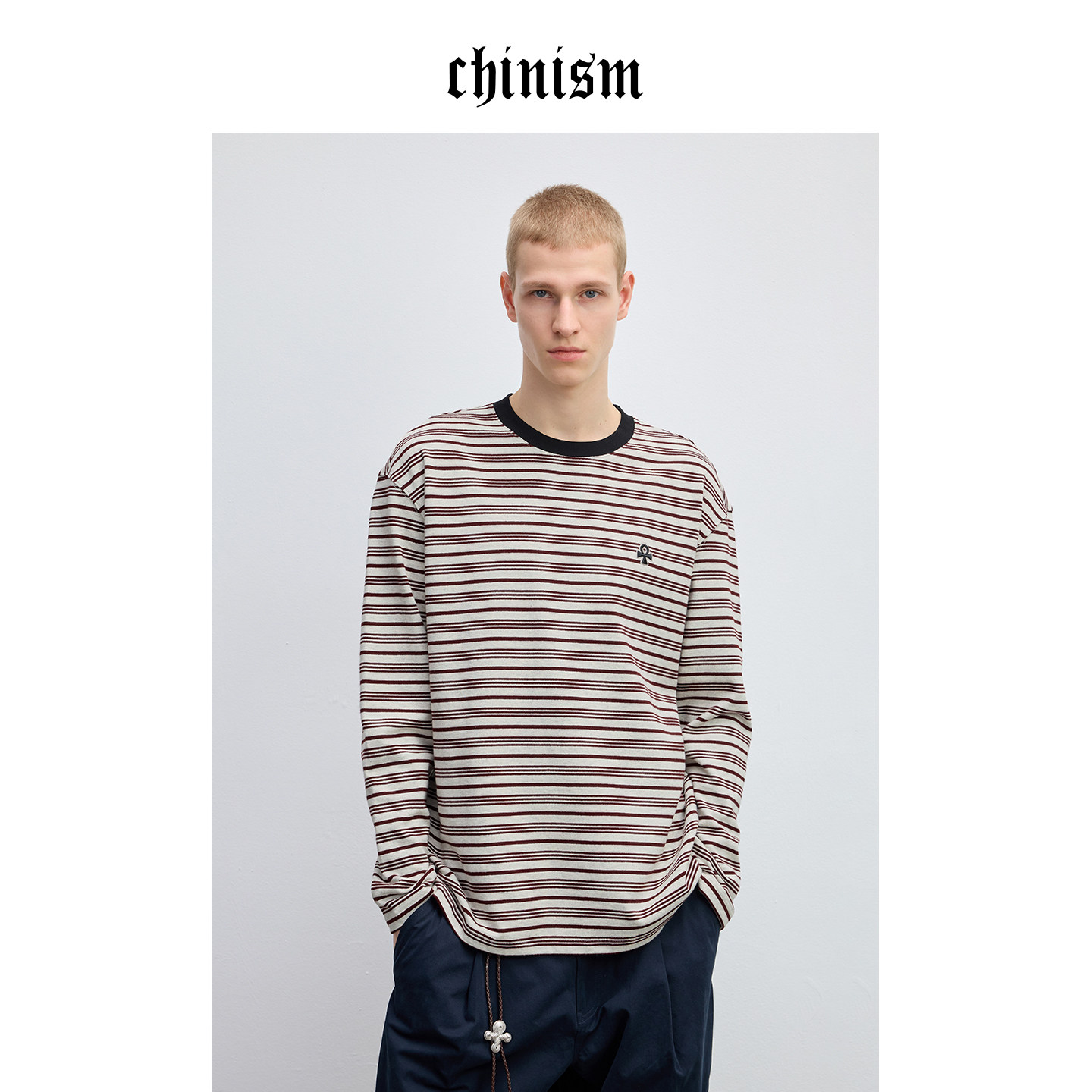 CHINISM丨撞色条纹长袖T恤男春季简约复古打底衫上衣/CXHC12H7034,男装,T恤,淘宝优惠券,粉丝福利购,淘宝优惠卷