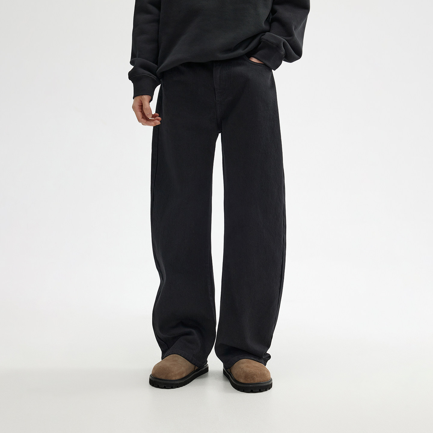 CHINISM丨弯刀牛仔裤男2025新款美式宽松男士裤子黑色直筒长裤