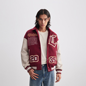 CHINISM 毛呢拼接翻领棒球夹克男美式 男生刺绣夹棉加厚保暖外套