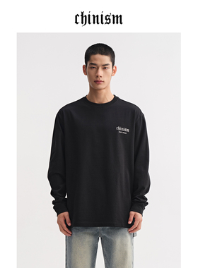 CHINISM丨纯棉logo印花长袖T恤男春季宽松圆领上衣美式打底衫