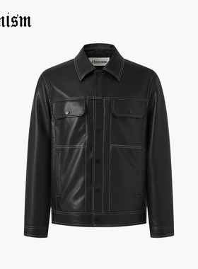 CHINISM丨黑色合体PU皮机车夹克男秋季新款简约男士翻领皮衣外套