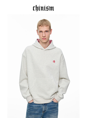 CHINISM丨红色连帽卫衣男新款男士美式刺绣上衣情侣运动休闲帽衫