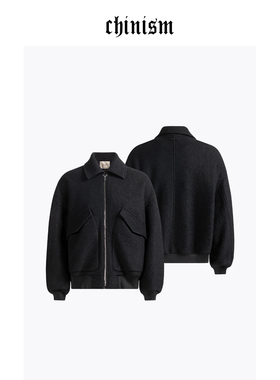 CHINISM丨羊毛混纺圈圈呢飞行夹克棉服男冬季黑色男士毛呢外套
