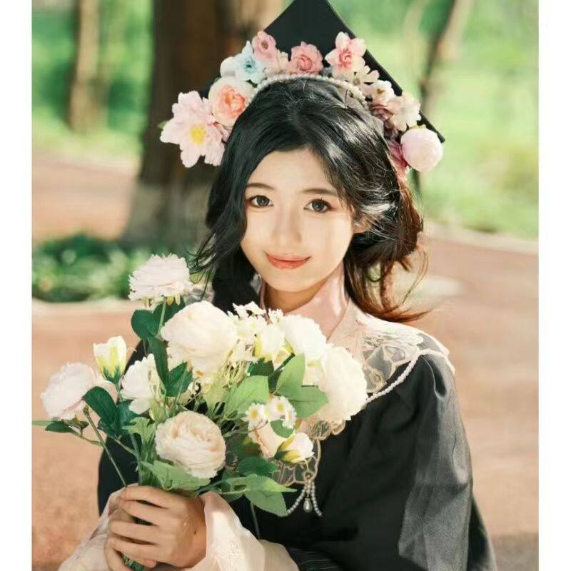森系diy学士成品簪花仿真花大学生毕业硕士帽送女友闺蜜ins风