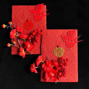 红色喜嫁中式婚礼誓言卡宣誓卡中国风婚礼喜宴父母长辈致辞手卡