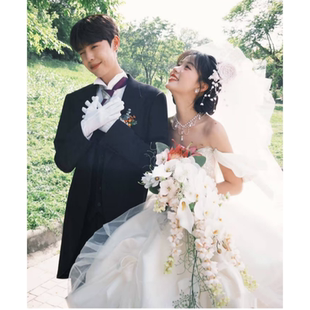 野生感自然款瀑布手捧花仿真花新娘结婚户外婚礼旅拍领证婚纱照