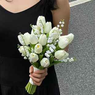 小清新新娘手捧花假花领证仪式结婚拍照婚纱摄影道具仿真花郁金香