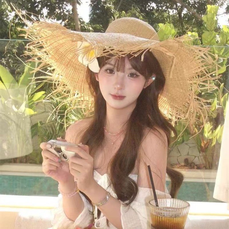 夏天大檐拉菲草帽海边防晒度假