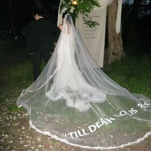 字母长款拖地字母蕾丝花边头饰摄影拍照造型高级感样片硬纱