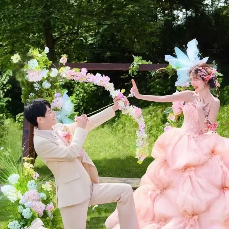 粉色系婚纱摄影道具粘花弓箭
