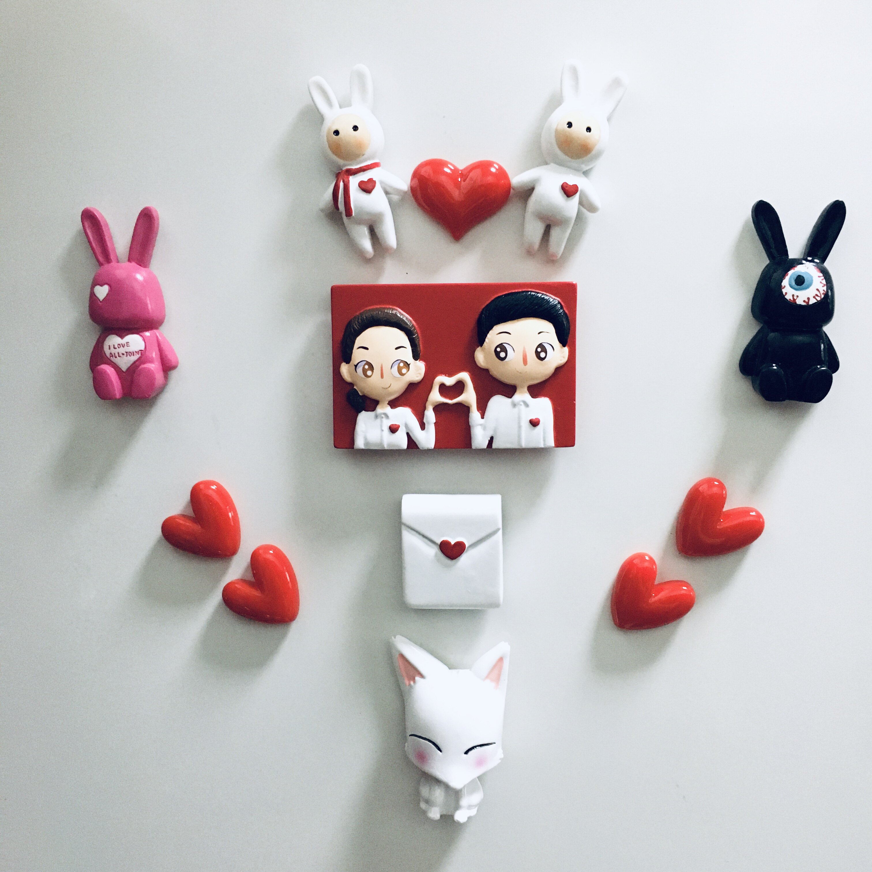 抖音可爱兔子动物冰箱贴纸情侣照片3d立体婚房婚庆创意装饰磁铁贴
