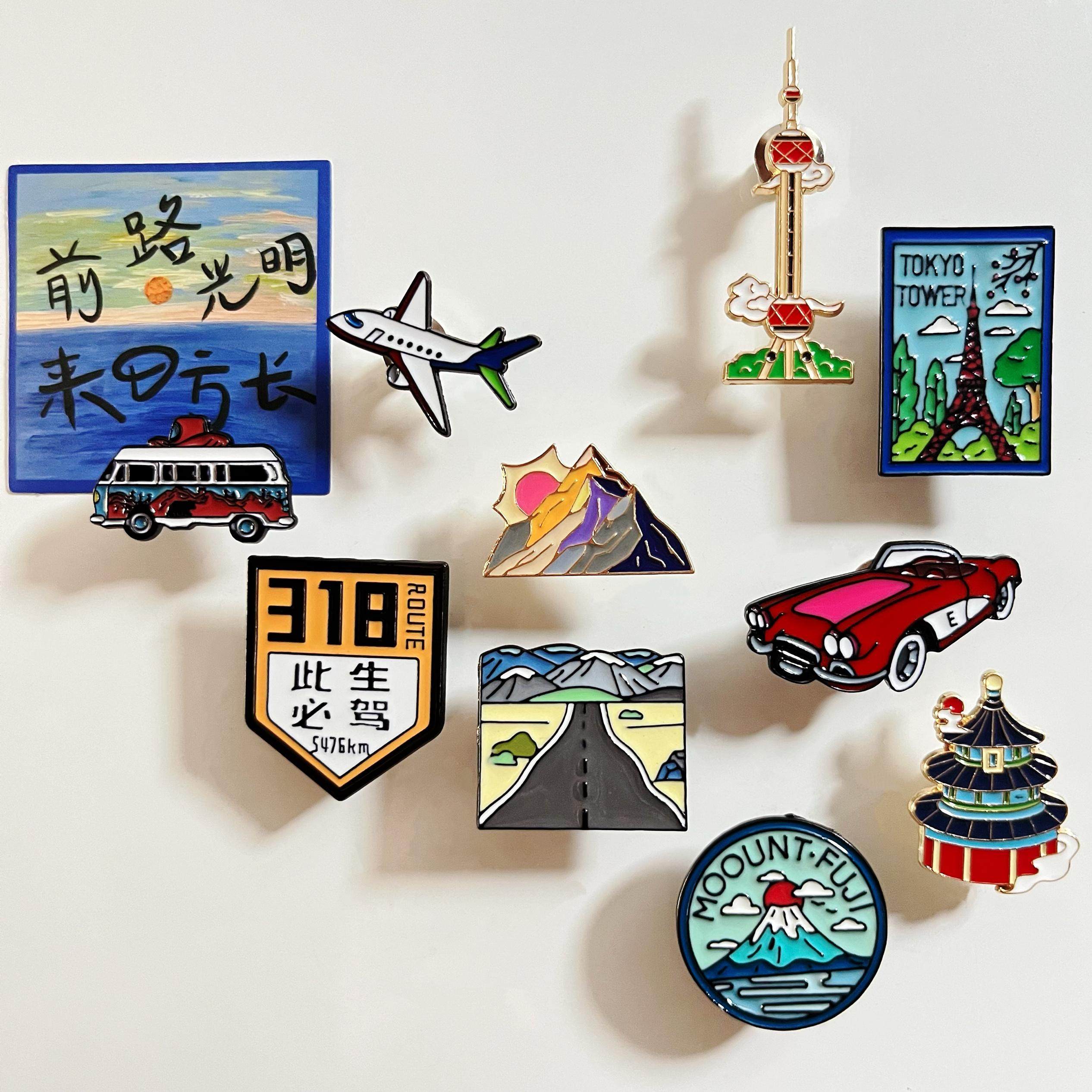 东京塔富士山冰箱贴上海日本城市旅游小飞机小汽车纪念品金属磁铁