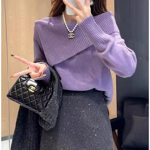 不规则加厚一字肩毛衣女2025新款爆款秋季季高级感洋派针织衫上衣
