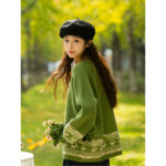 素色左岸绿色复古提花毛衣女秋冬2025新款设计感内搭外穿针织上衣