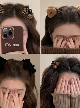 豹纹侧边刘海小抓夹蝴蝶结发夹女2025新款高级感秋冬公主头头顶夹