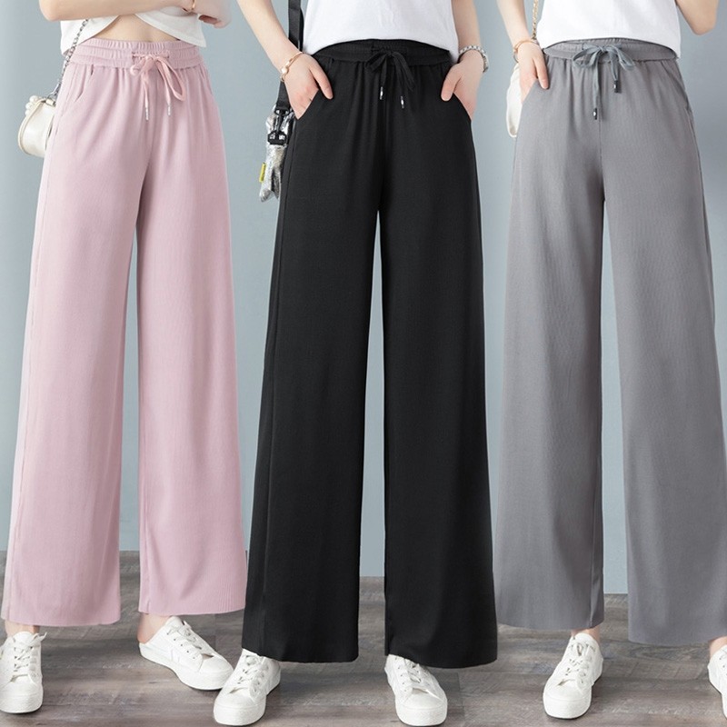 久利诗官方旗舰店铺官网冰丝阔腿裤以纯色女装2020新款高腰显瘦雪