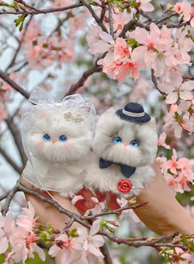 原创设计白猫挂件布偶成品扭扭棒结婚压床娃娃婚礼礼物汽车摆件