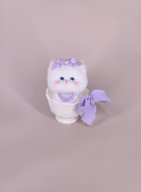 【紫色茶杯猫】原创白猫汽车摆件成品玩具礼物带杯子可拿出来