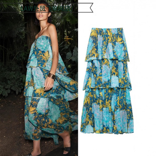 satin party deep neck dress简约抹胸印花露肩连衣裙 Sexy