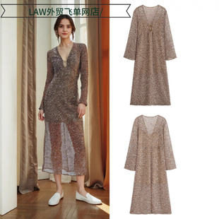 neck party Sexy 性感领亮片长袖 deep dress时尚 迷迪连衣 satin