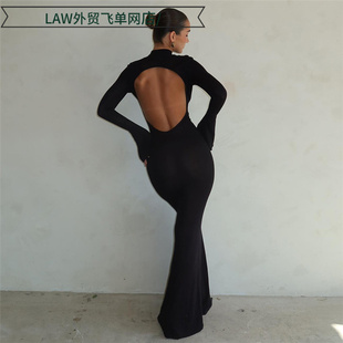 sleeveless lace dress时尚 Sexy 性感露背修身 fit 圆领长袖 slim