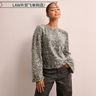 deep 宽松大码 sequin 性 dress圆领长袖 camisole ball Sexy top