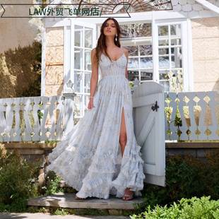 satin party deep neck dress海边度假漂亮独特吊带连衣裙 Sexy