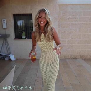 bubble Elegant sexy neck dress沙滩外套性感针织镂空度假长裙