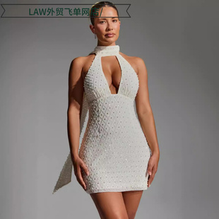 neck party Sexy 性感挂脖低胸露背修身 deep dress时尚 包 satin