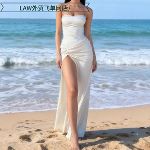 satin party deep neck dress聚会派对扭结礼服开叉缎面连 Sexy