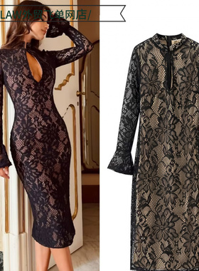 Sexy satin deep V-neck party dress春夏连衣裙优雅蕾丝镂空修身