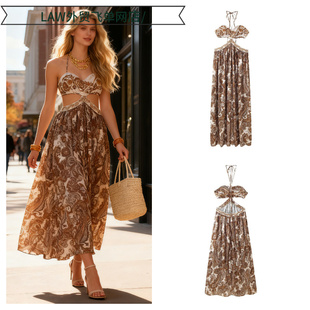 deep neck party 露背长 Sexy dress挂脖系带吊带套头无袖 satin