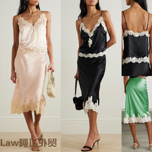 cut dress独立站时尚 sexy print 居家服两件套吊带上 satin Lace