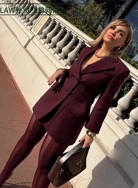 Women's Casual Leather Jacket Coat现货时尚休闲收腰红色西装纯